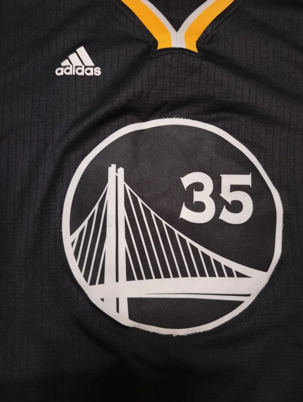 Rare adidas Golden State Warriors Durant #35 Dark Gray Yellow Jersey Tee -Small